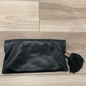 India Hicks Carmen Fold Over Clutch Black Leather